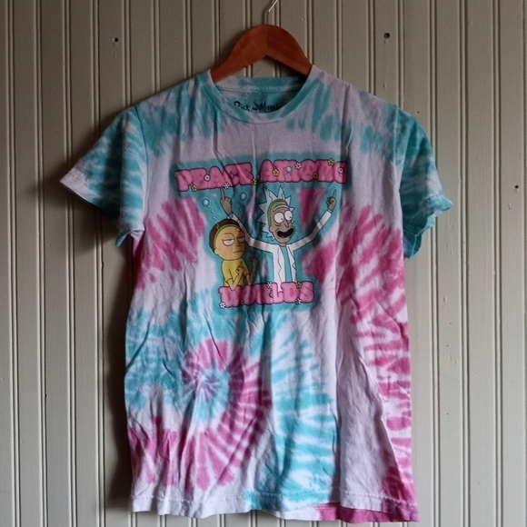 Rick & Morty swirl pink blue & white tie dye peace among worlds tee - Picture 1 of 4